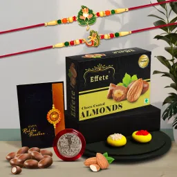 Rakhi gift for brother with Chocolate Almond(32-GM)|Rakhi Set|Y22K2_307+308_CA32 Assorted Gift Box-image-69