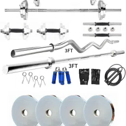 10 kg Steel Plates (2.5KGX4Pc) 3FT Curl & 3FT Straight 28MM Grip Rods Home Gym Combo-35