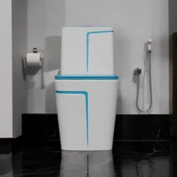 lurexa Dimond Quality LT03 White commode with SKY Blue Finishing Line and Round Flush Button Western Commode image 2