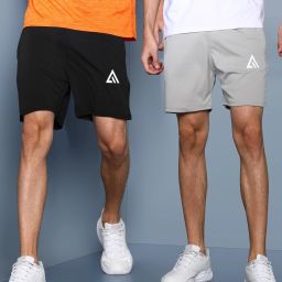 Pack of 2 Solid Men Black, Grey Basic Shorts, Beach Shorts, Baggy Shorts, Gym Shorts, Cycling Shorts-picture-11