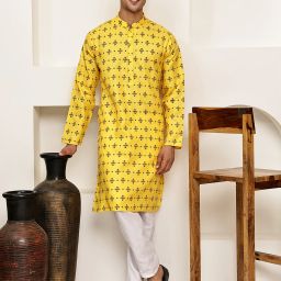Men Cotton Blend Kurta Pyjama Set-image-46
