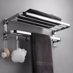 Stainless Steel Dual Folding Towel Rack/Stand/Hanger for Bathroom (24 Inch) Chrome Towel Holder-picture-6