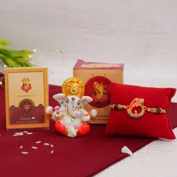 Religious TR-RB21-Mini GaneshaCradRakhi-NK001 Assorted Rakhi, Showpiece, Greeting Card, Chawal Roli Pack Set-image-67
