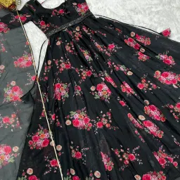 Women Printed Georgette Anarkali Kurta With Attached Dupatta-image-44