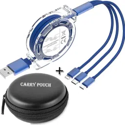 BUFONA Retractable 3-1 Multiple Ports Fast Charging Cable Mobile Data Cable+Carry Pouch Charging Pad-image-29