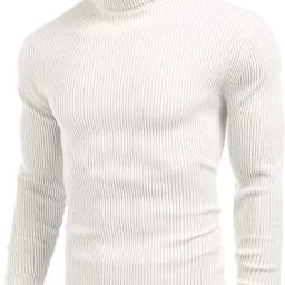 Men Woven High Neck White Sweater-image-93