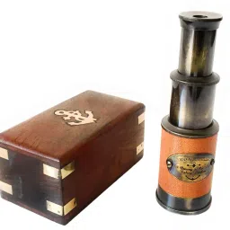 Shoptreed Antique Nautical 5" leather Victorian Marine Brass Telescope with Wood Box Catadioptric Telescope-42