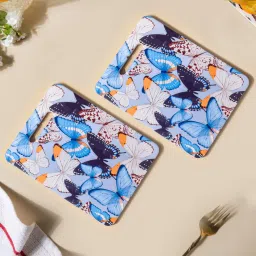 Multicolor Handcrafted Lead-Free Gardenia Butterfly Platter with Cork Base, Ceramic Trivet-image-36