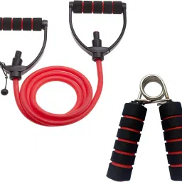 Fitness Combo Of Single Toning Tube Exercise Band With Foam Hand Gripper Fitness Accessory Kit Kit-image-97