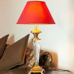 kapoor lampshades Emilia Red Fabric Shade Table Lamp With Glass Base-picture-1