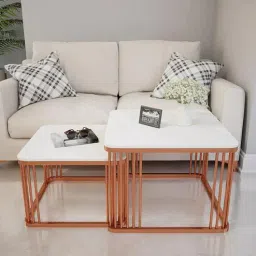 creator handicrafts Square Marble Top Nesting Table In Rose Gold Finish-picture-2