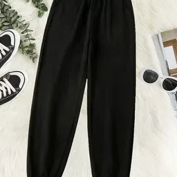 clothink india Women Regular Fit Black Cotton Blend Trousers-picture-42