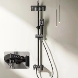 InArt Shower Panel -Black Wall Mixer with Single Lever Hand & Overhead Square Shower Design-1