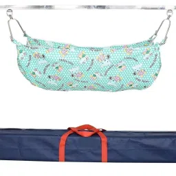 Baby Boy's and Girl's Portable Folding Swing Baby Cradle Ghodiyu Palna with Hammock Having Mosquito Net,Square,Steel,Black-27