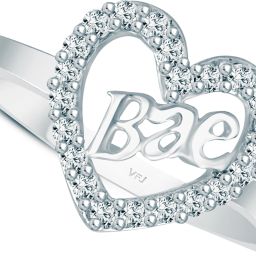 My Love 'Bae' Heart Ring Alloy Cubic Zirconia, Crystal Rhodium Plated Ring-image-12