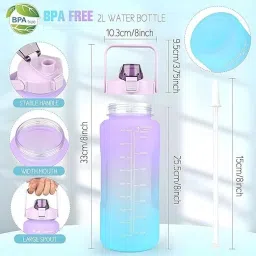 Sports Gallon Motivational Water Bottles with Time Marker Straw & Handle,Fitness 2000 ml Water Bottle-image-88