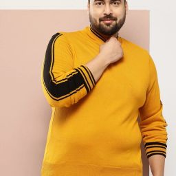 Men Colorblock V Neck Yellow Sweater-image-65