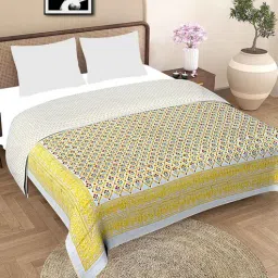 baithak krafts Yellow Cotton Floral 250 GSM Double Dohar-picture-0