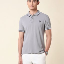 u.s. polo assn. Men Solid Polo Neck Pure Cotton Grey T-Shirt-picture-33