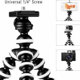 Dg Beex Big Condensor Metal Collar Mic For Voice Recording 3.55 with Gorilla Mini Tripod flexible Portable mini tripod with selfie tripod Mobile Attachment Holder Perfect Mono-pod with Gorilla Stand for DSLR & Action Three-Dimension ( Youtube Videos , Insta Reels , Vlogging & Many More ) (White & Black) Tripod Kit image 2
