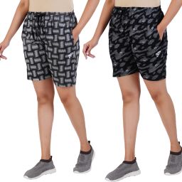 Pack of 2 Printed Men Black, Grey Regular Shorts-image-26