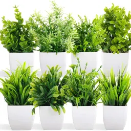 Potted Plants Plastic Eucalyptus (PACK OF 8) Bonsai Wild Artificial Plantwith Pot-28