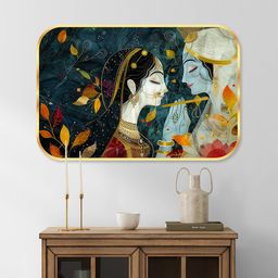 saf Radha Krishna Crystal Embedded High Gloss Surface with Golden Frame Digital Reprint 18 inch x 12 inch Painting-picture-12