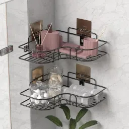 Self-Adhesive Metal Bathroom Corner Rack Storage Shelves, Shelf Organizer Iron Wall Shelf-image-56