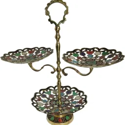 MOZO HUB Brass Multicolor 3 tier Fruit Stand1 Brass Cake Server-28