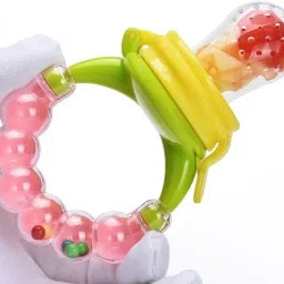 babygo Organic Baby BPA-Free Silicone Nipple fruit Nibbler with Rattle Handle Teether and Feeder image 3