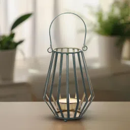 Conical Wire Lantern | Green Gold Candle Holder | Festive Lamp | Green Metal Hanging Lantern-25