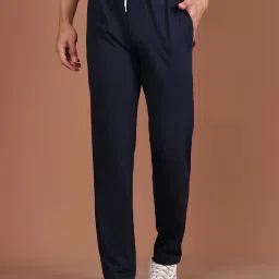 Men Solid Dark Blue Track Pants-image-3