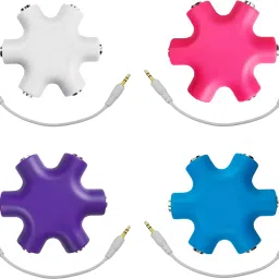 Octec White, Pink, Purple, Sky Blue 3.5mm Audio Splitter Hub – 6 Female Port Aux Adapter with Aux Cable Phone Converter-image-8