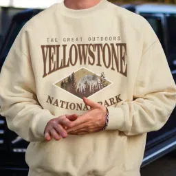 Men Printed Round Neck Beige Sweater-image-23