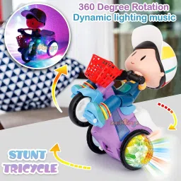 mega star Stunt Tricycle Bump and Go Toy with 4D Lights, Dancing Toy, image 2