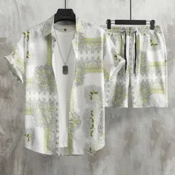 Men Night Suit Set Light Green Printed-image-2