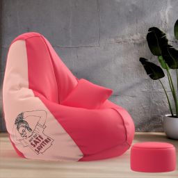 XXXL PatternPuff Bag With Free Cushion and Puffy , Not So Savitri-Pink Teardrop Bean BagWith Bean Filling-31