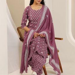 Women Cotton Blend Kurta Salwar Dupatta Set-image-63