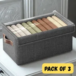 Ashmakam 3 Pcs Storage Box with Lid, Almirah Organizer for Home Essentials Poly-canvas Laundry Bag-5