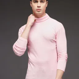 Men Solid Turtle Neck Pink Sweater-image-34