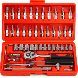 46-in-1 Tool Kit with Socket Set Hand Tools for Car, Bike, Home Compact Case Multipurpose Mechanic Bit Driver Hex Key Hardware Repair Box Utility Set Single Sided Rachet Wrench-picture-0