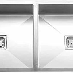 HANDMADE MATT FINISH DOUBLE BOWL STAINLESS STEEL KITCHEN SINK Kitchen Sink-45x20x10 Vessel Sink-image-11
