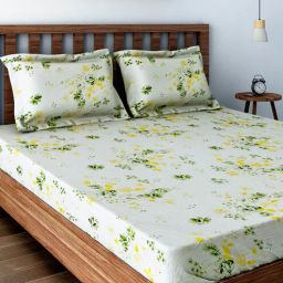 swayam White Floral 160 TC Cotton Single Bed Sized Bed Sheets With 1 Pillow Cover-picture-28