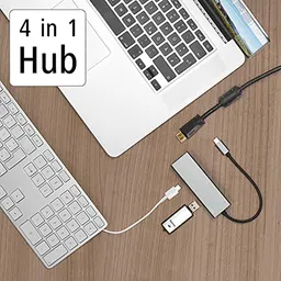 hama 4-in-1 USB Type C to USB Type C, USB Type A, HDMI Multiport Adapter (5 Gbps Data Transfer Rate, Black) image 4