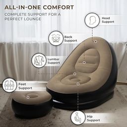 FLUZOV Inflatable Recliner Sofa for Ultimate Relaxation | Inflatable Lounge Chair with Footstool, Durable Material, Lightweight & Portable, Ideal for Home, Office image 4