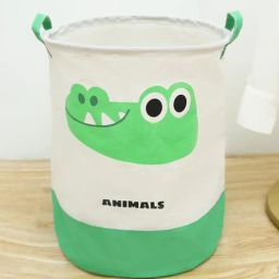 house of quirk Green Cotton Animal Printed 11 Ltrs Laundry Basket Cum Kids Storage Organizer-picture-25