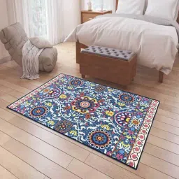 status Blue Persian Polyester 5 ft x 7 ft Machine Made Carpet-picture-41