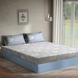 Grey Floral 300 TC 100% Cotton Double Bedsheet with 2 Pillow Covers by Klotthe-picture-15