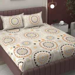 bromwick Cream Geometric 200 TC Microfiber King Sized Double Bedsheet with 2 Pillow Covers-picture-40