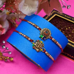 meira jewellery Designer rakhi-with-chocolate-142 Gold Finish Rakhi, Greeting Card, Chawal Roli Pack Set image 2